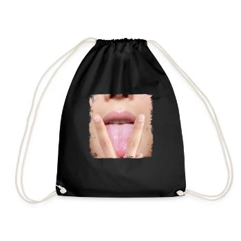 Sexy Hot Girl Lady Woman Tongue - Drawstring Bag - black - Front