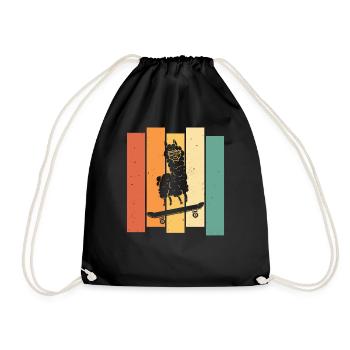 Llama Skateboard Skate Skater Retro - Drawstring Bag - black - Front