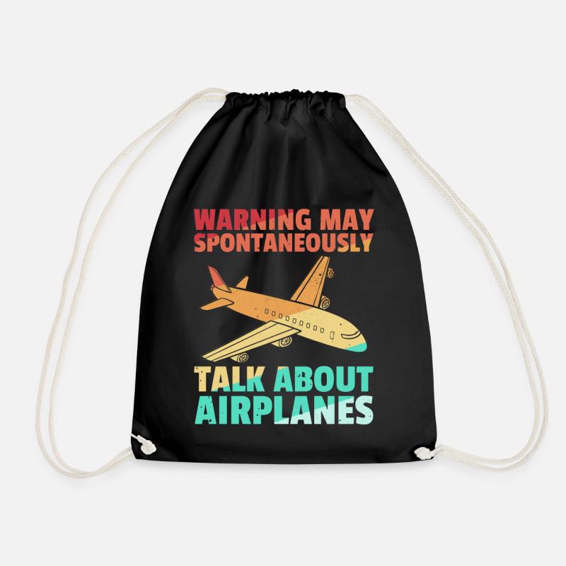 Plane aviator pilot flying retro - Drawstring Bag - black