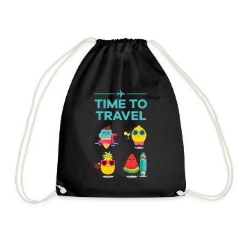 Time to travel Fruits and fruit on the road - Drawstring Bag - black - Front