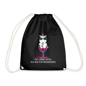 WEINHORN Unicorn Junggesellinnenabschied | Rotwein - Turnbeutel - Schwarz - Vorne