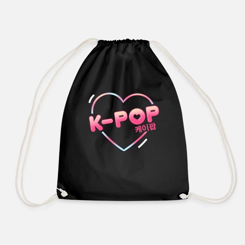 K-Pop Korean pop - Drawstring Bag - black
