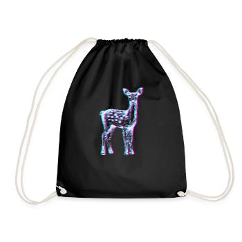 Deer in Neon Glitch - Drawstring Bag - black - Front