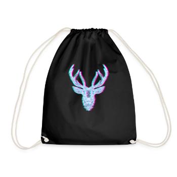Deer Antlers Mandala Glitch Anaglyph - Drawstring Bag - black - Front