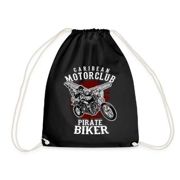 Pirate Biker Motorclub Motorcycle Chopper - Drawstring Bag - black - Front