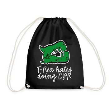 T-Rex hates doing CPR first aid nurse - Drawstring Bag - black - Front