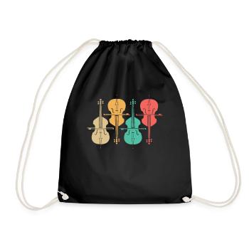 Retro Gift Musical Instrument Double Bass - Drawstring Bag - black - Front