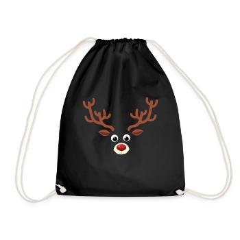 Visage de renne de Noël - Nez rouge Rudolph Reindeer - Sac de sport léger - noir - Devant