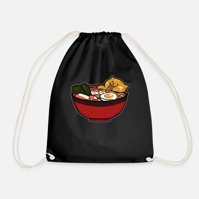 Katze Ramen Kawaii - Turnbeutel - Schwarz