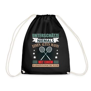 Badminton Rentner Geschenk Lustig Herren Spruch - Turnbeutel - Schwarz - Vorne