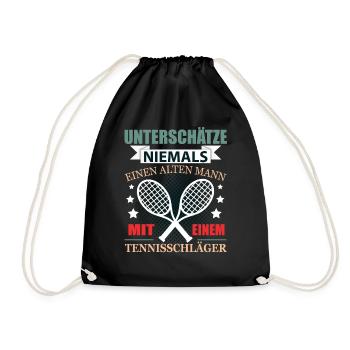 Tennis Rentner Geschenk Lustig Herren Spruch - Turnbeutel - Schwarz - Vorne