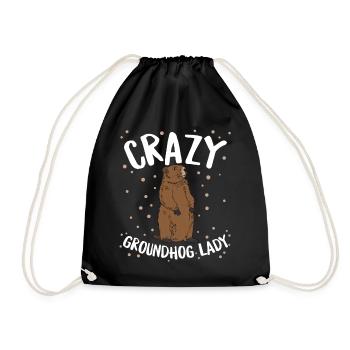 Crazy Groundhog Lady Happy Groundhogs Day - Drawstring Bag - black - Front