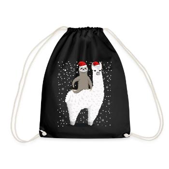 Santa Sloth Riding Llama Reindeer Christmas - Drawstring Bag - black - Front
