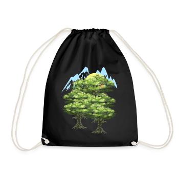 Wilderness Forest Trees Mountains Peak Nature Lovers - Drawstring Bag - black - Front