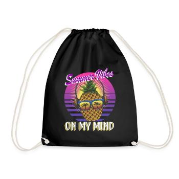 Retro Ananas Sommer Vibes in meinem Kopf - Turnbeutel - Schwarz - Vorne