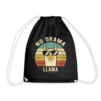 Llama Retro - No Drama LLama Funny Gift - Drawstring Bag - black - Front