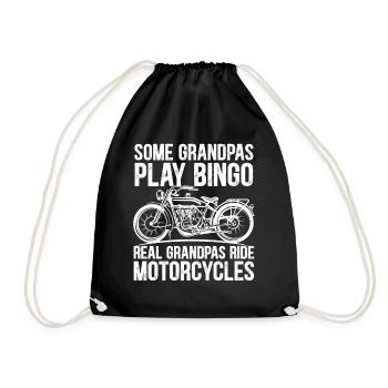 Grandpa bingo motorcycle grandpa biker - Drawstring Bag - black - Front