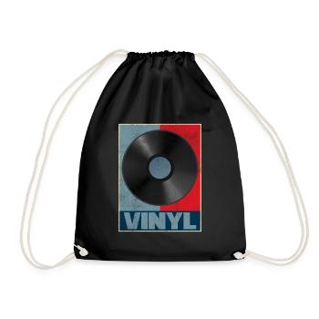 Vinyl Record Vintage Music Retro DJ Gift - Drawstring Bag - black - Front