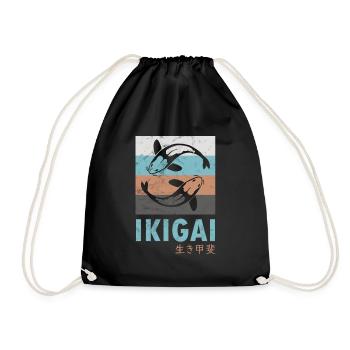 Ikigai Koi carp retro vintage design - Drawstring Bag - black - Front