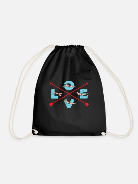 Vintage I Love Swim Swimmer Swim Gift - Drawstring Bag - black