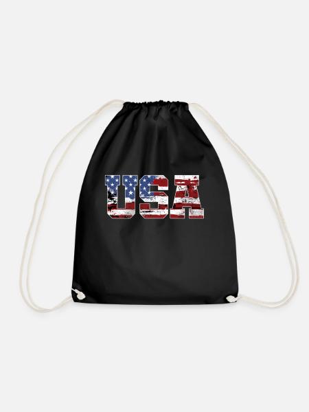 USA American flag - Drawstring Bag - black