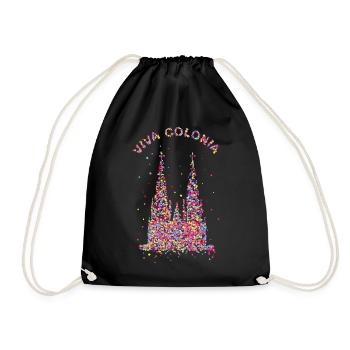 Viva Colonia, Kölner Dom, Konfetti, Facching - Turnbeutel - Schwarz - Vorne