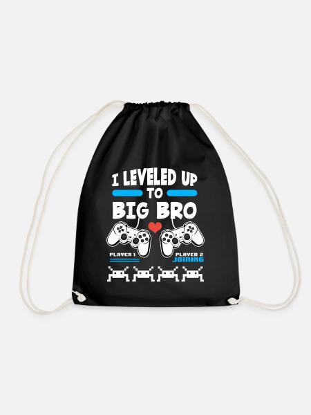 I Leveled Up To Big Bro - Drawstring Bag - black