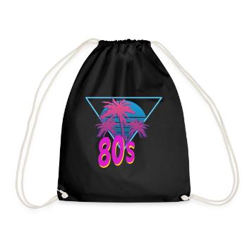 80s 80s 80's eighties themed party costume - Drawstring Bag - black - Front