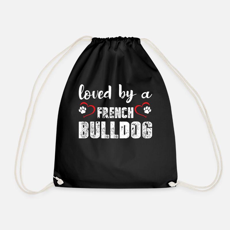 Loved By A French Bulldog - Drawstring Bag - black