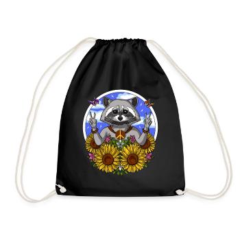 Hippie Raccoon - Drawstring Bag - black - Front