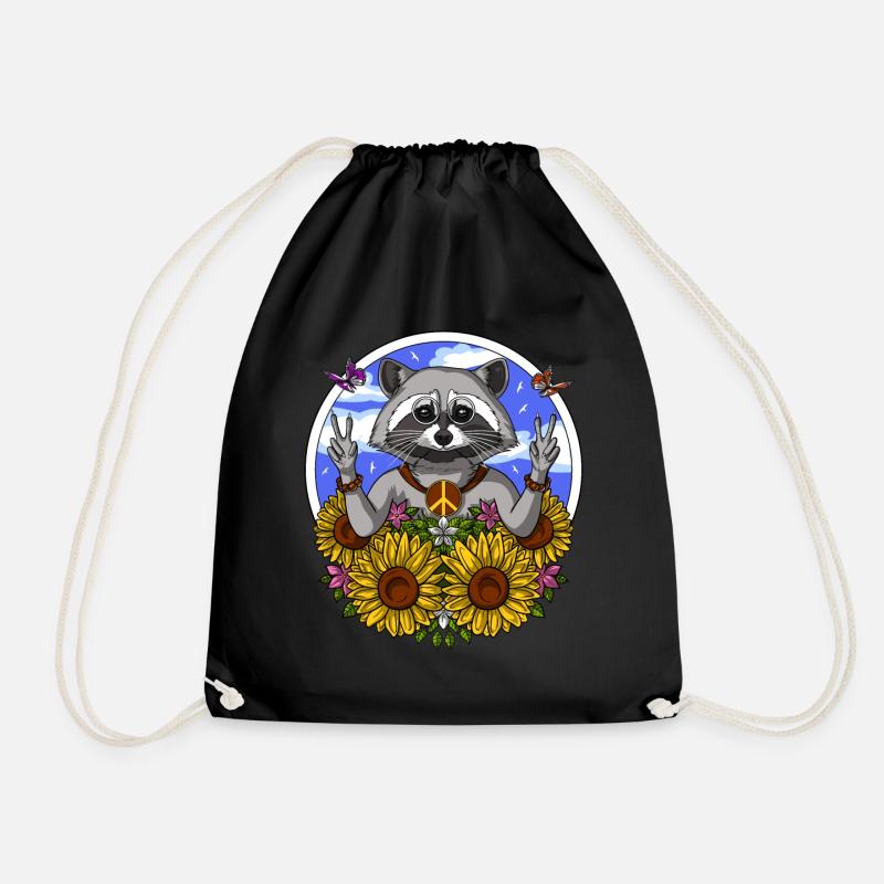 Hippie-Waschbär - Turnbeutel - Schwarz