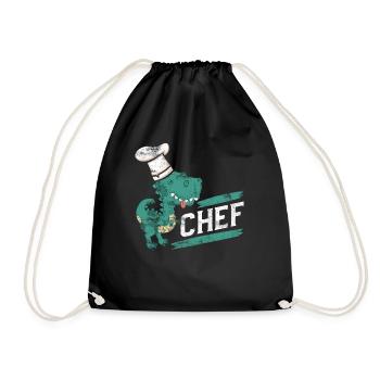 Dino Chef Cooking Kitchen Baking Gift - Drawstring Bag - black - Front