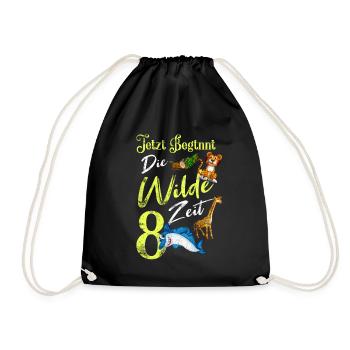 Kindergeburtstag 8 Jahre Safari Geburtstag 8 - Turnbeutel - Schwarz - Vorne