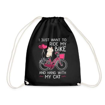 Ride My Bike And Hang With My Cat - Drawstring Bag - black - Front