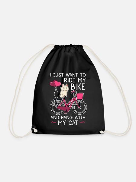 Ride My Bike And Hang With My Cat - Drawstring Bag - black