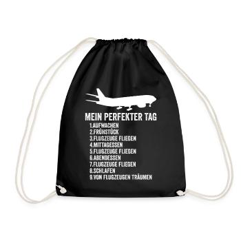 Flugzeug Fliegen Urlaub - Turnbeutel - Schwarz - Vorne