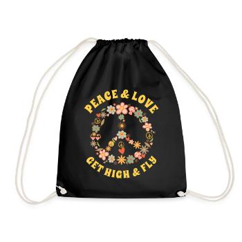 Peace Love 60s 70s hippie costume - Drawstring Bag - black - Front