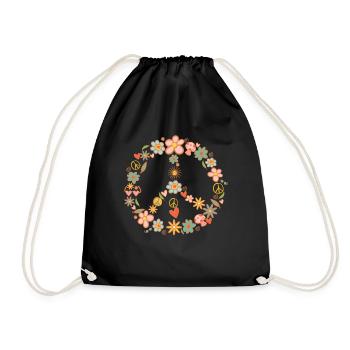 Peace Symbol 60er 70er Jahre Hippie Kostüm - Turnbeutel - Schwarz - Vorne