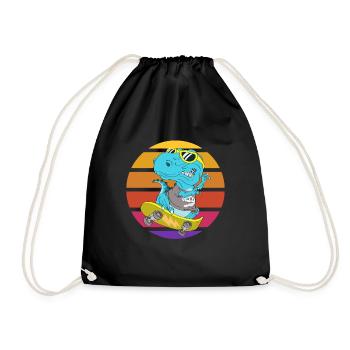 Skater Dinosaurier TRex - Turnbeutel - Schwarz - Vorne