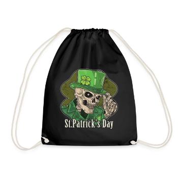 St Patricks Day of Dead shamrock skull leprechaun - Drawstring Bag - black - Front