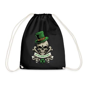 St. Patrick's Day skull leprechaun shamrock luck - Drawstring Bag - black - Front