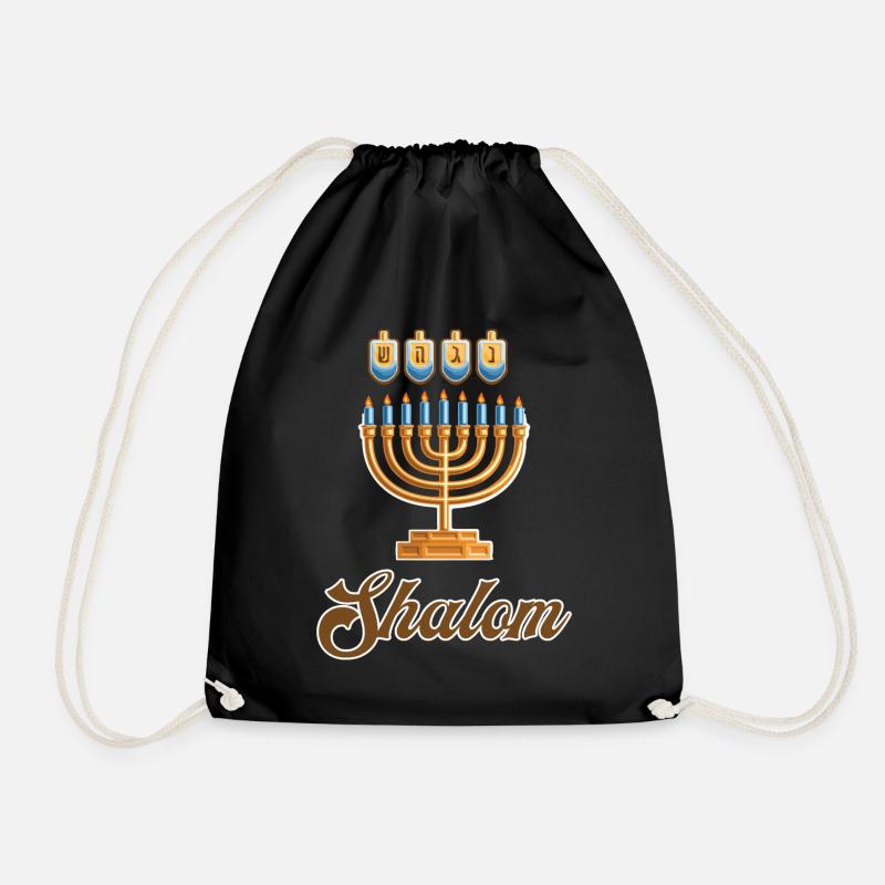 Shalom | Happy Hanukkah - Drawstring Bag - black