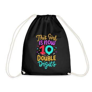10th birthday child girl - Drawstring Bag - black - Front