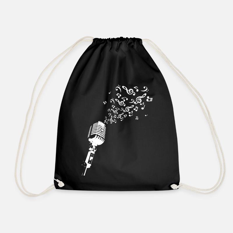 Microphone music notes clef singing karaoke - Drawstring Bag - black