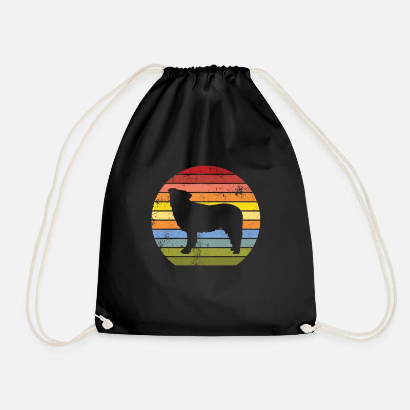 Border collie retro vintage style 60s 70s - Drawstring Bag - black