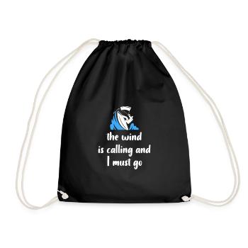The wind is calling, and I have to go - Kitesurfing - Drawstring Bag - black - Front