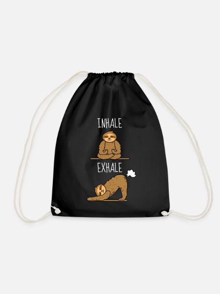 Faultier Yoga Meditation - Inhale Exhale - Turnbeutel - Schwarz
