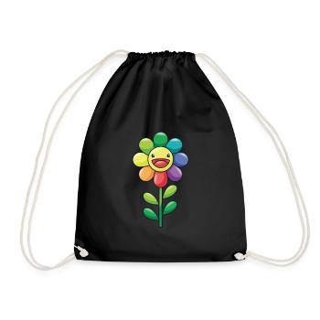 Bunte Blume Sonnenblume Regenbogen Farben Kinder - Turnbeutel - Schwarz - Vorne