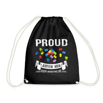 Autism Awareness Proud Autism Mom - Drawstring Bag - black - Front