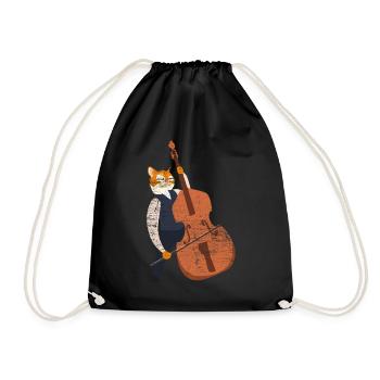 Double bass cat gift - Drawstring Bag - black - Front